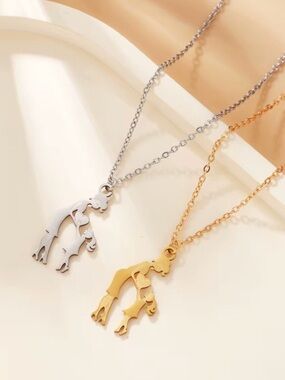 Mother and Child Heart Pendant Necklace - Gold or Silver